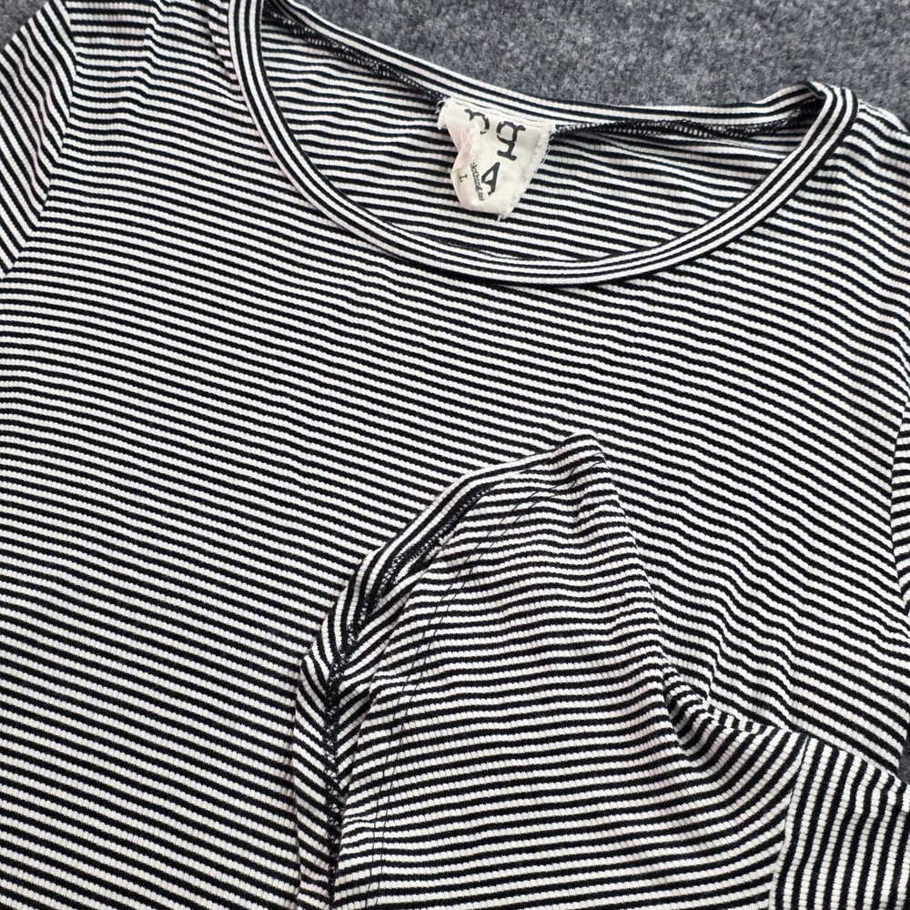 PPLA Bell Sleeve Top Striped Ribbed‎ Sequoia Knit Large Black Ivory L